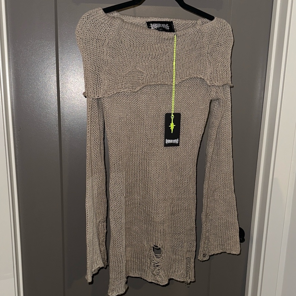 Darker Wavs CHAMBER DISTRESSED SWEATER DRESS - ECRU